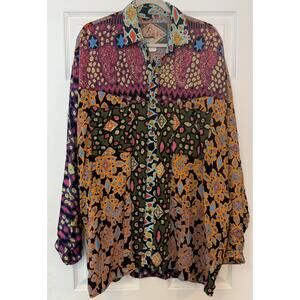 Uluwatu Mini Shirt Dress Size 2 Artsy Button Up Patchwork Geometric Boho Pockets